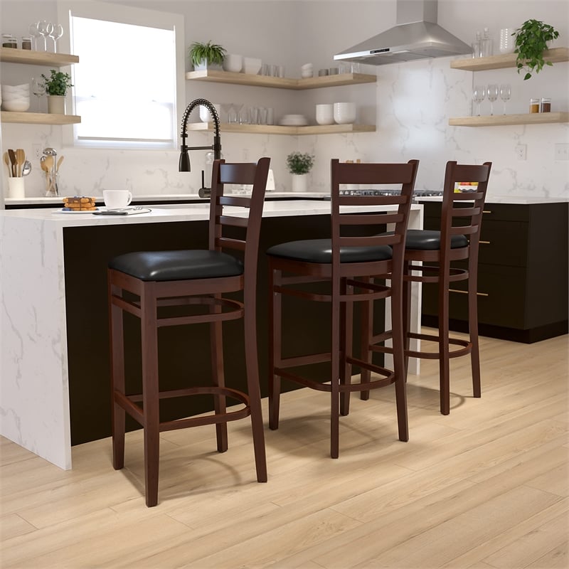Flash Furniture Wood Restaurant Bar Stool in Black and Mahogany