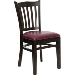 flash furniture hercules vertical slat back wooden faux leather dining side chair in walnut