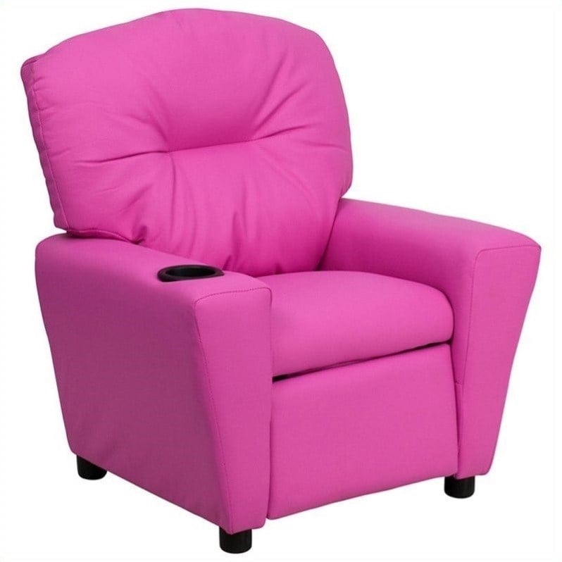 Flash Furniture Vinyl Upholstered Kids Recliner with Cup Holder in Hot Pink