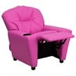 Flash Furniture Vinyl Upholstered Kids Recliner with Cup Holder in Hot Pink