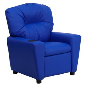 Flash Furniture Vinyl Upholstered Kids Recliner with Cup Holder in Blue