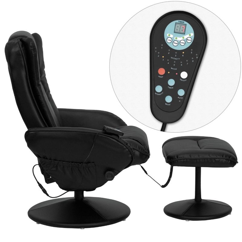 Flash Furniture Massaging Black Recliner and Ottoman with Wrapped Base