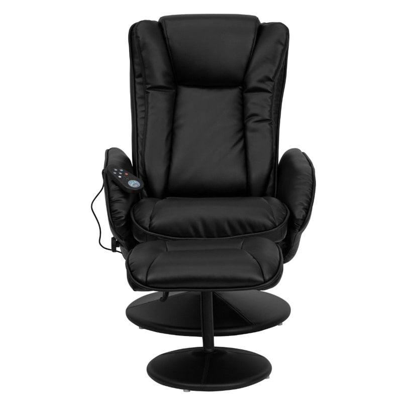 Flash Furniture Massaging Black Recliner and Ottoman with Wrapped Base