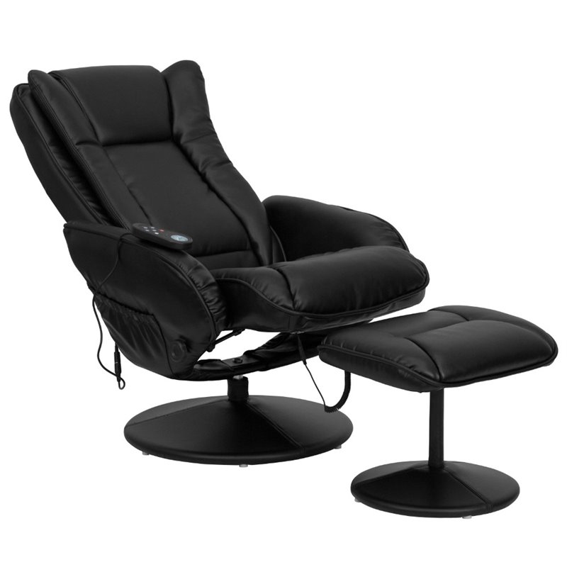 Flash Furniture Massaging Black Recliner and Ottoman with Wrapped Base