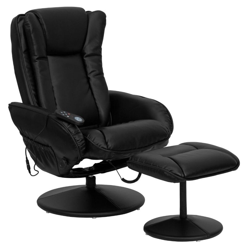 Flash Furniture Massaging Black Recliner and Ottoman with Wrapped Base