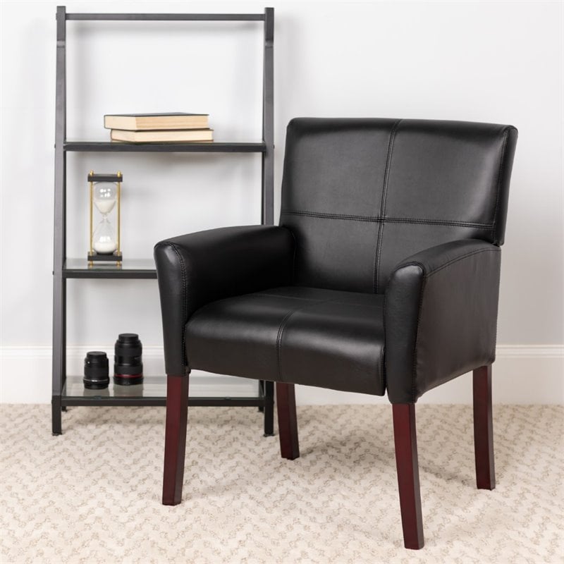 Flash Furniture Leather Executive Side Guest Chair in Black and Mahogany