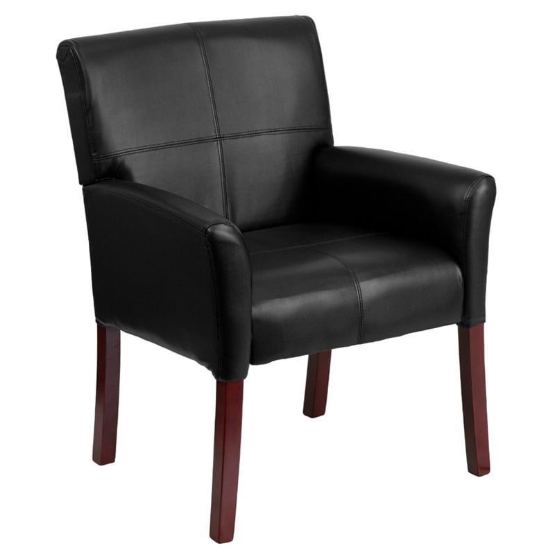 Flash Furniture Leather Executive Side Guest Chair in Black and Mahogany