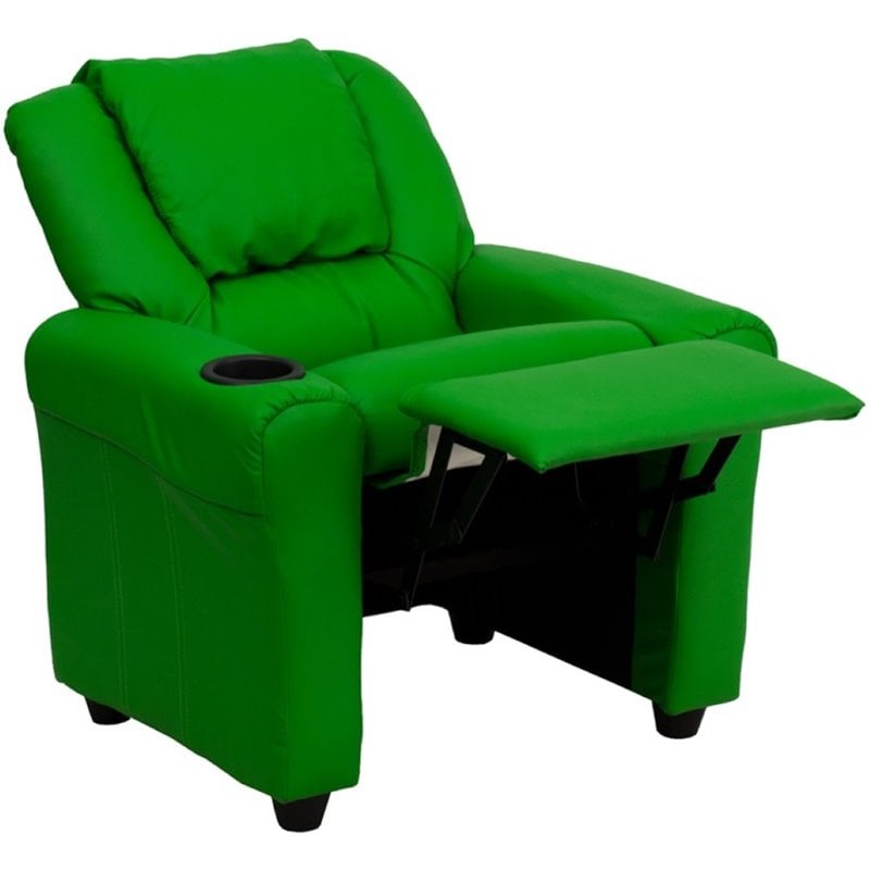 Flash Furniture Vinyl Recliner with Cup Holder and Headrest in Green