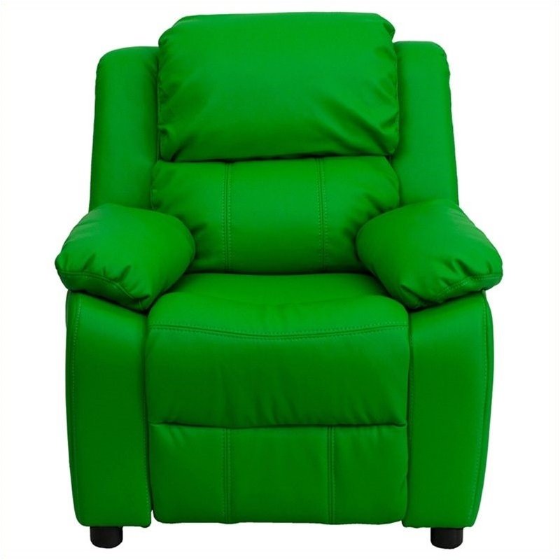 Flash Furniture Storage Arms Vinyl Upholstered Kids Recliner in Green