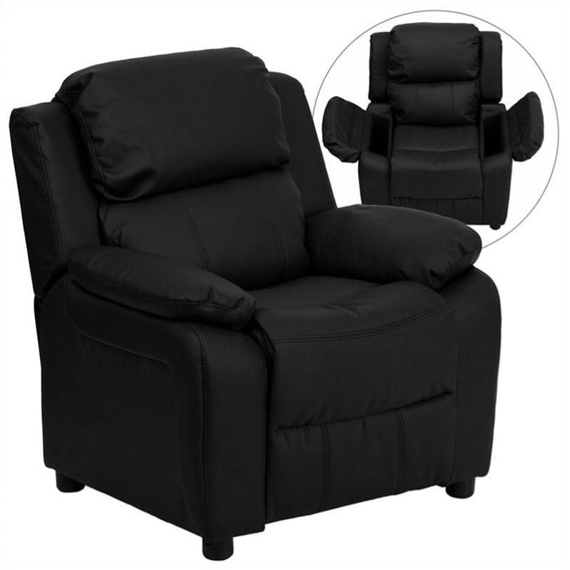 Flash Furniture Storage Arms Leathersoft Upholstered Kids Recliner in Black