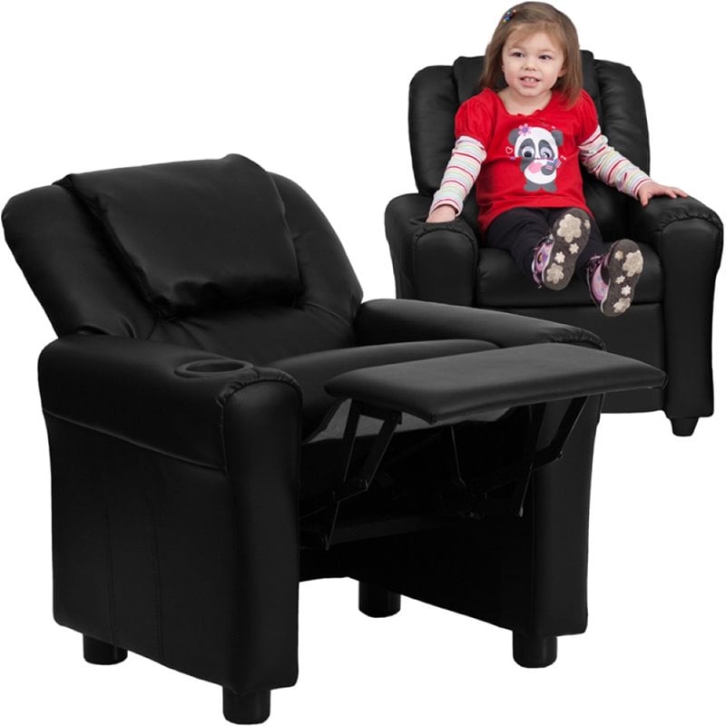 Flash Furniture Leathersoft Recliner with Cup Holder and Headrest in Black