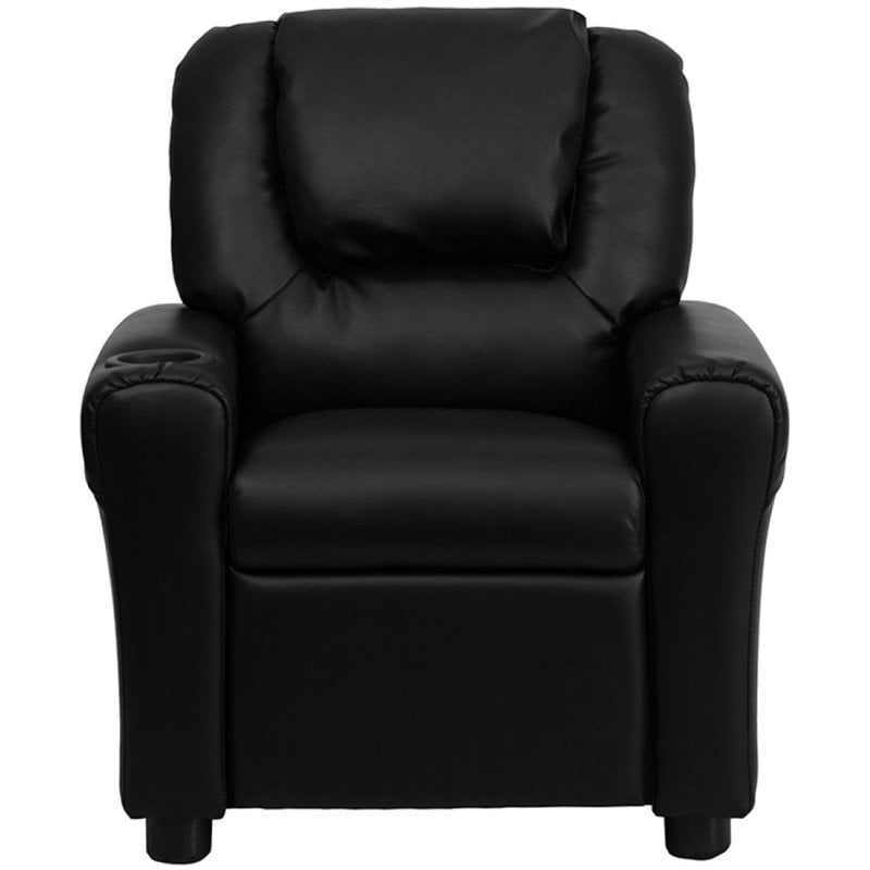 Flash Furniture Leathersoft Recliner with Cup Holder and Headrest in Black