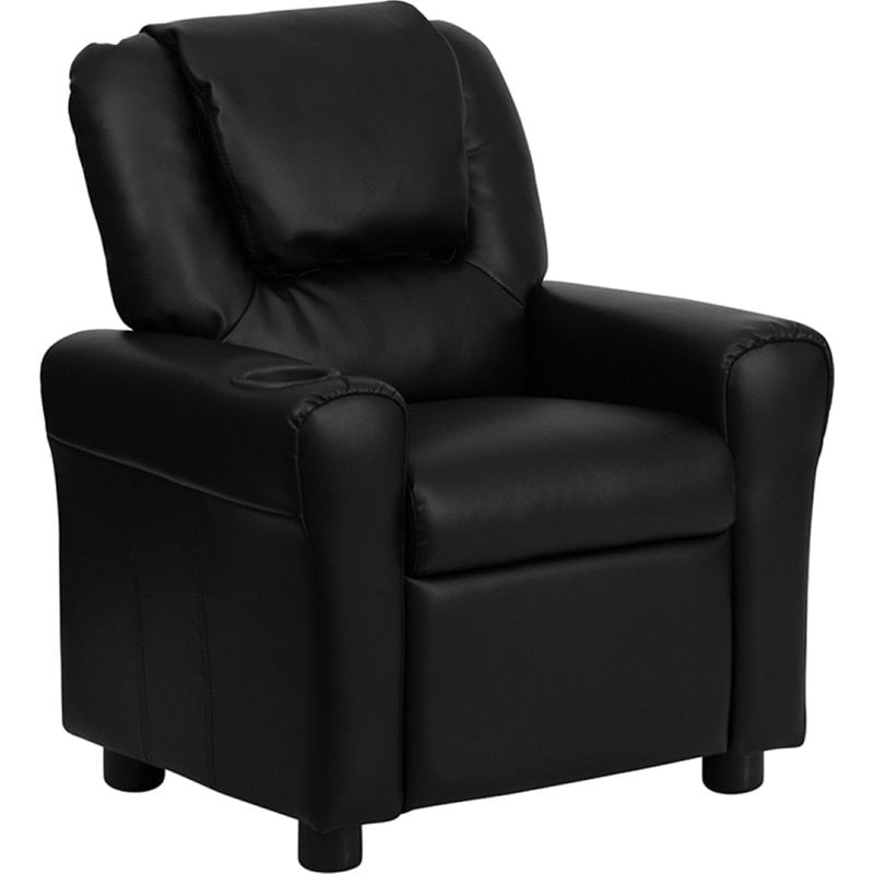 Flash Furniture Leathersoft Recliner with Cup Holder and Headrest in Black