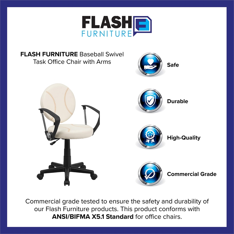 Flash Furniture Baseball Office Swivel Chair with Arms in Cream