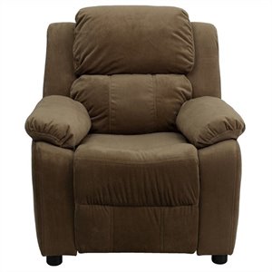 flash furniture heavily padded contemporary microfiber kids recliner with storage arms