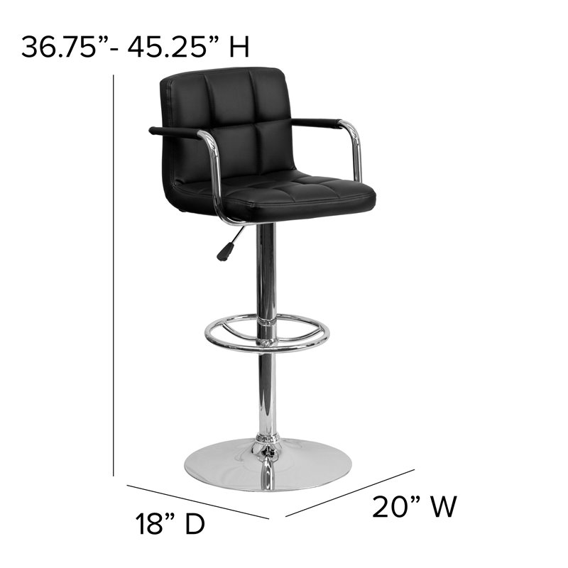 Flash Furniture Quilted Adjustable Bar Stool with Arms in Black