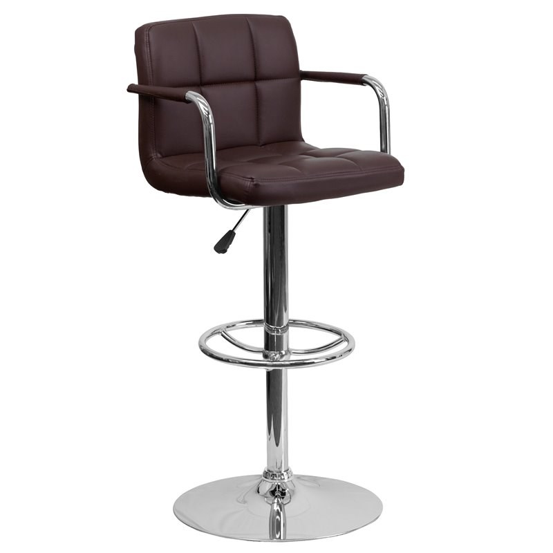 Flash Furniture Quilted Adjustable Bar Stool with Arms in Brown