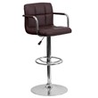 Flash Furniture Quilted Adjustable Bar Stool with Arms in Brown