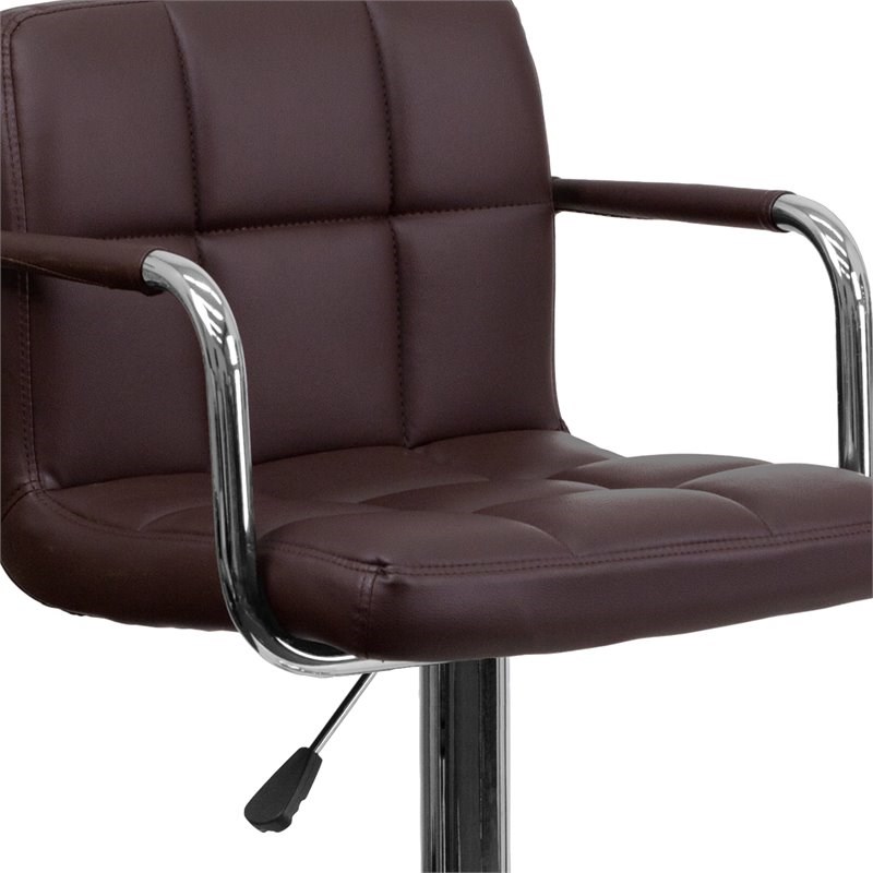Flash Furniture Quilted Adjustable Bar Stool with Arms in Brown
