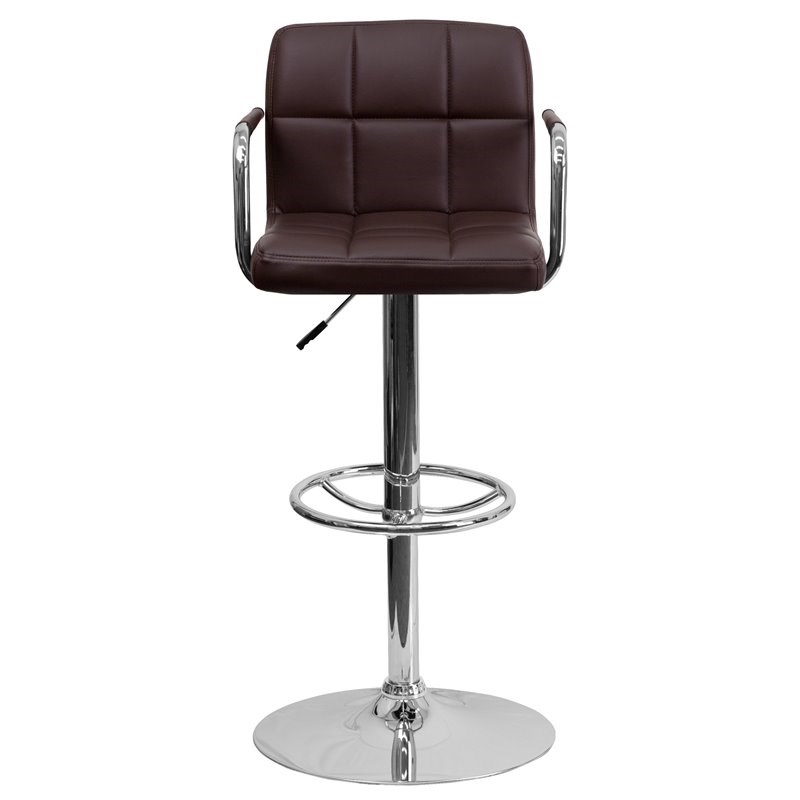 Flash Furniture Quilted Adjustable Bar Stool with Arms in Brown