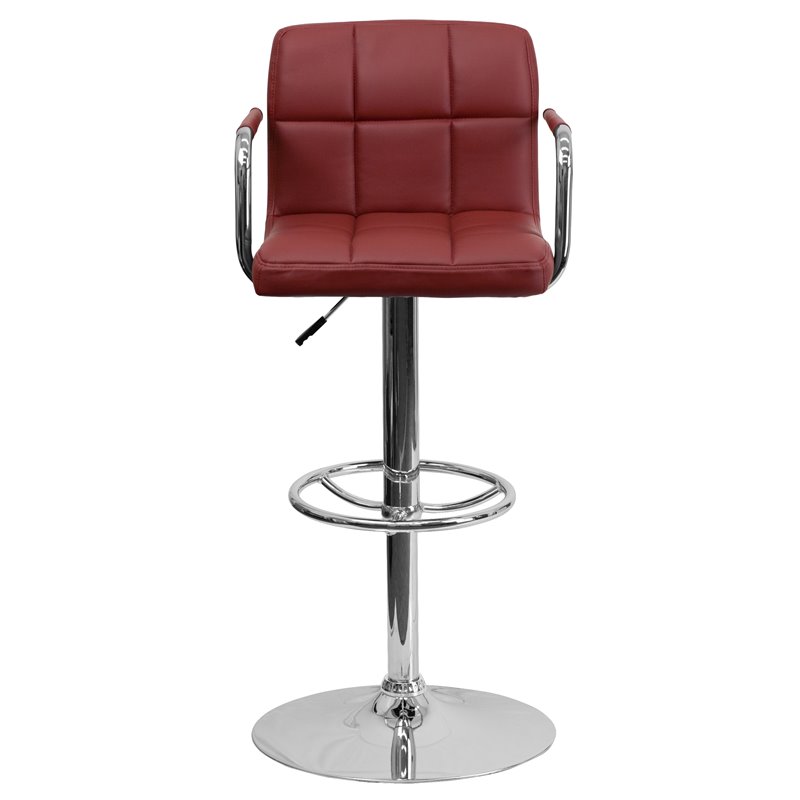 Flash Furniture Quilted Adjustable Bar Stool with Arms in Burgundy