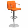 Flash Furniture Quilted Adjustable Bar Stool with Arms in Orange