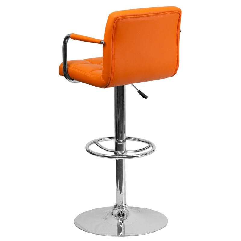 Flash Furniture Quilted Adjustable Bar Stool with Arms in Orange