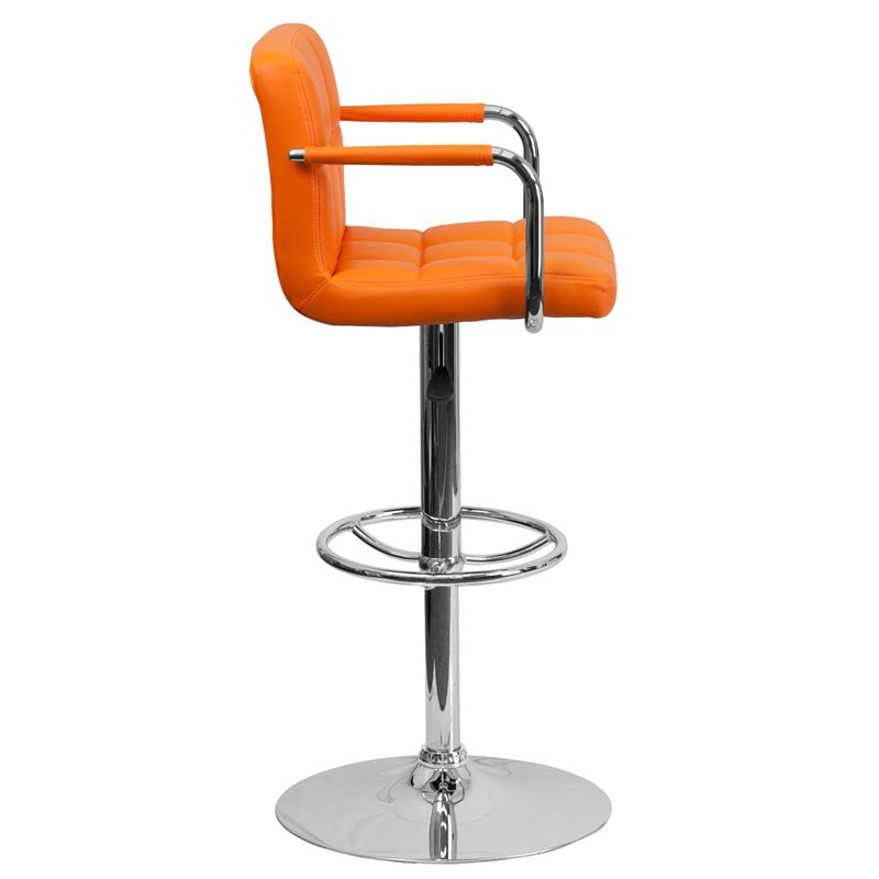 Flash Furniture Quilted Adjustable Bar Stool with Arms in Orange