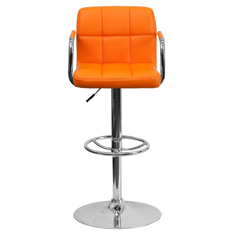 Flash Furniture Quilted Adjustable Bar Stool with Arms in Orange