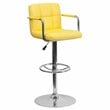 Flash Furniture Quilted Adjustable Bar Stool with Arms in Yellow