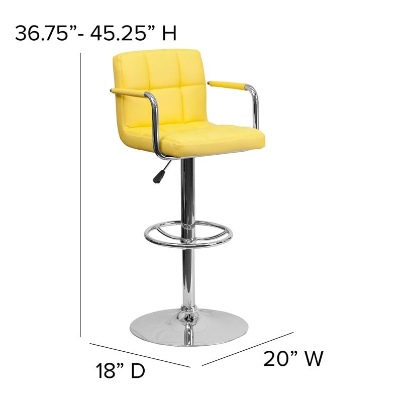 Flash Furniture Quilted Adjustable Bar Stool with Arms in Yellow