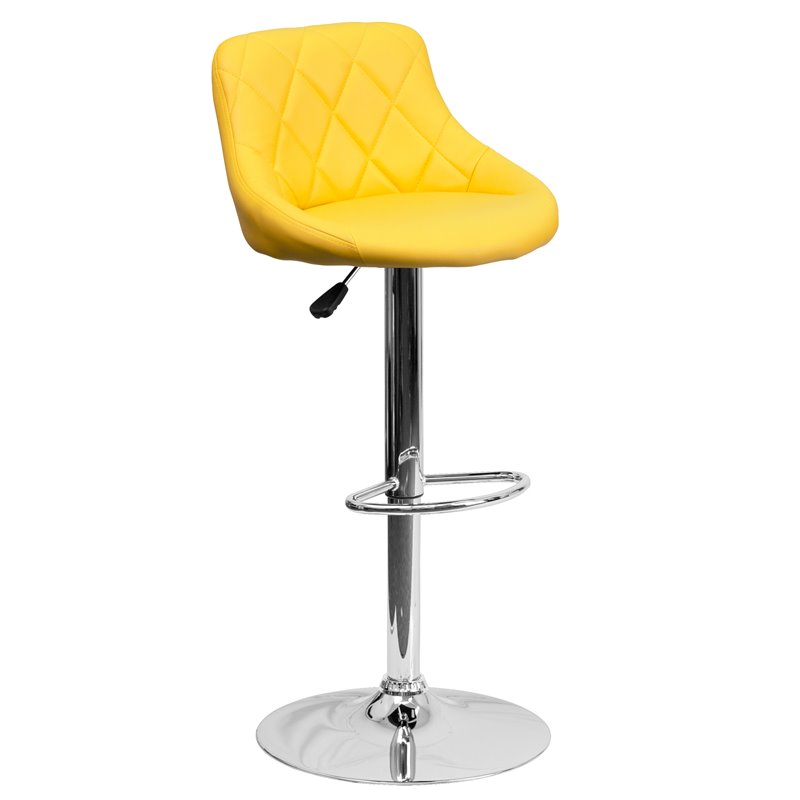 Flash Furniture Adjustable Quilted Bucket Seat Bar Stool in Yellow