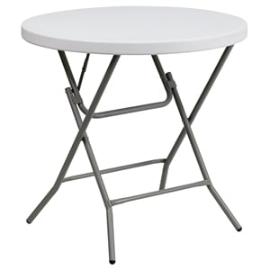 Flash Furniture 32&quot Round Plastic Folding Table in Granite White