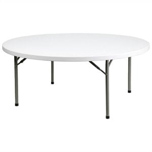 72 Inch Round Granite Folding Table in White