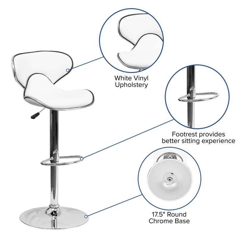 Flash Furniture 24 to 33 Mid Back Cozy Adjustable Bar Stool in White