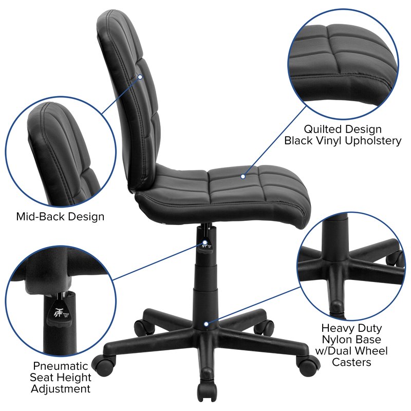 Flash Furniture Mid Back Quilted Office Swivel Chair in Black
