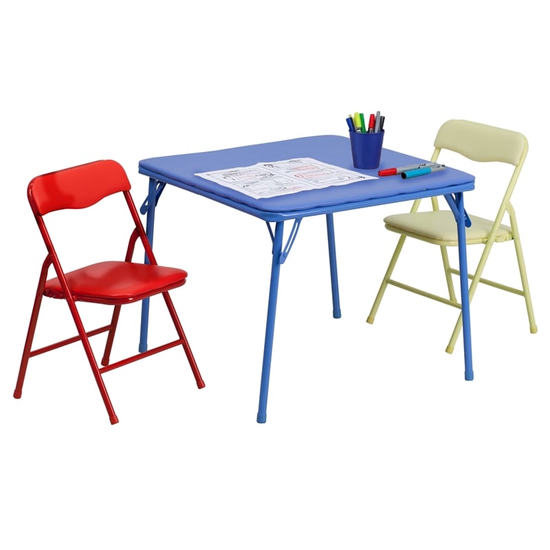 Flash Furniture 3 Pc Kids Folding Table Set In Blue