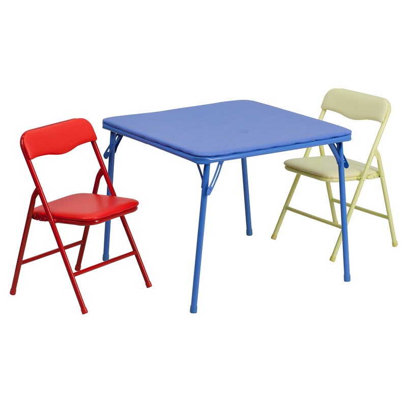 Kids Colorful 3 Piece Folding Dining Table And Chair Set