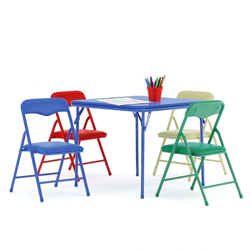 Flash Furniture 5 Pc Kids Folding Table Set In Blue