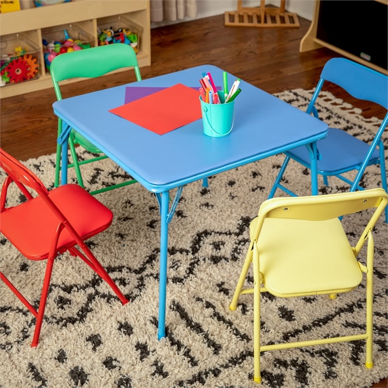 Flash Furniture 5 Pc Kids Folding Table Set In Blue