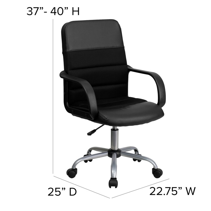 Flash Furniture Mid Back Mesh And, Black Leather Desk Chair