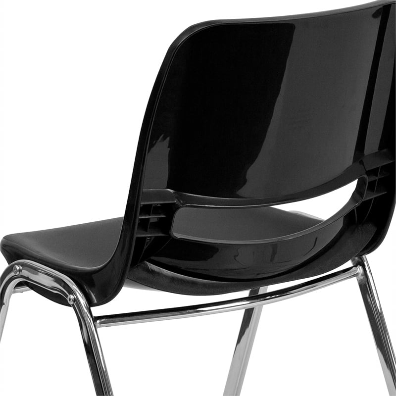 Flash Furniture Hercules Ergonomic Shell Back Stacking Chair in Black and Chrome