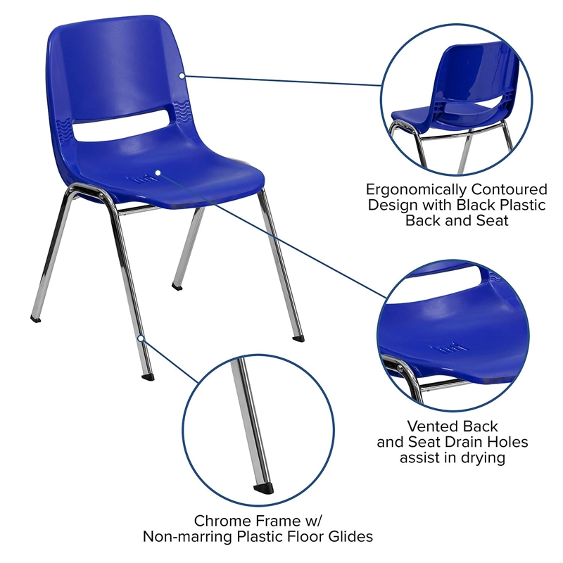 Flash Furniture Hercules 880 lb. Capacity Navy Stack Chair w/ Chrome Frame