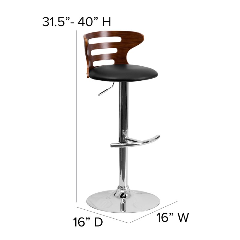 Flash Furniture 25" to 33" Bentwood Bar Stool in Walnut and Black