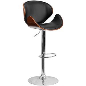 Flash Furniture Adjustable Bar Stool with Curved Seat in Walnut