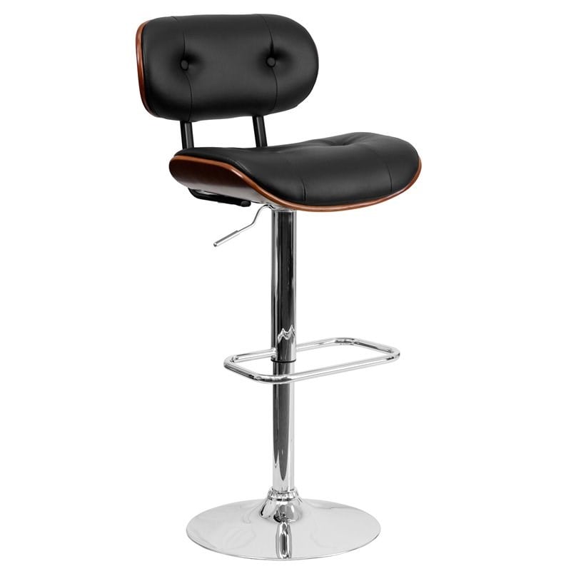 Flash Furniture Adjustable Bentwood Bar Stool in Black and Walnut