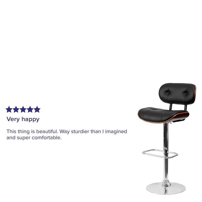 Flash Furniture Adjustable Bentwood Bar Stool in Black and Walnut