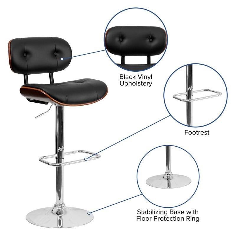 Flash Furniture Adjustable Bentwood Bar Stool in Black and Walnut