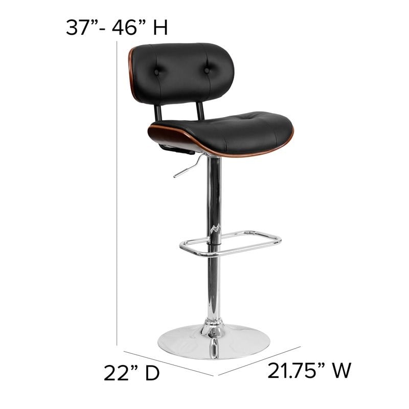 Flash Furniture Adjustable Bentwood Bar Stool in Black and Walnut