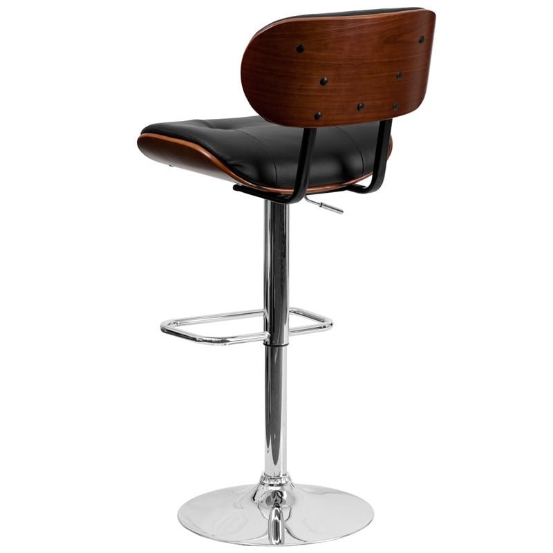 Flash Furniture Adjustable Bentwood Bar Stool in Black and Walnut